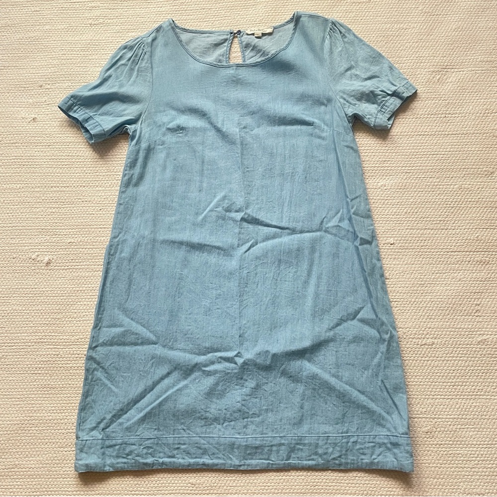 Rebellion Vintage Women’s A-Line Knee Length Light Denim Blue Short Sleeve Dress